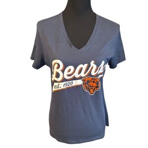 Chicago Bears Women's V-Neck Navy Blue Short Sleeve Tshirt,Size Small, Bear Down